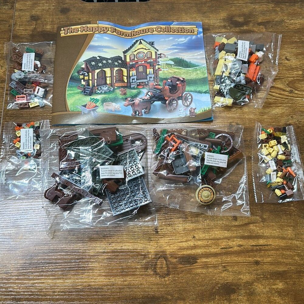 The Happy Farmhouse Collection Building Bricks‎ Set Cattle Wagon Bunny Animals